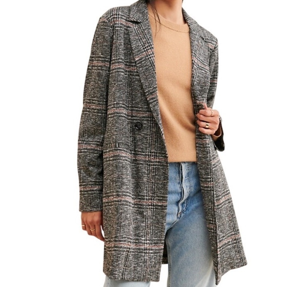 NWT Sanctuary Carlyle Coat Abstract Plaid Longline Double Breasted Size Large